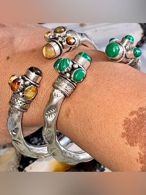 Choose One-$30 Each Malachite or Tigereye Oversize Stackable Cable Cuffs